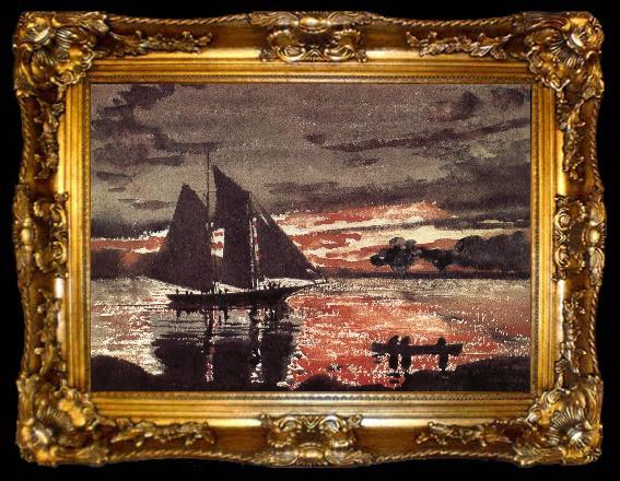 framed  Winslow Homer Fiery red sunset scene, ta009-2